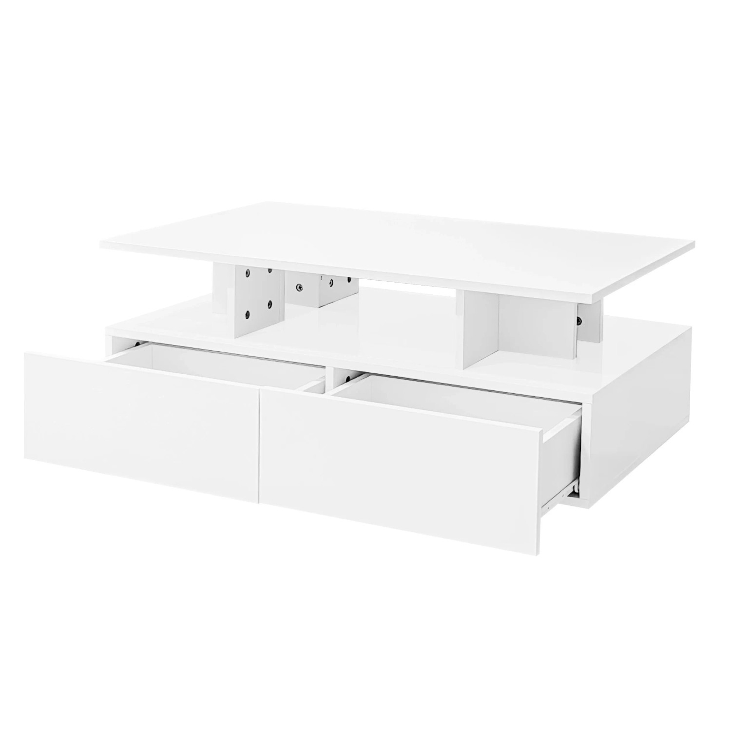 Okwish Couchtisch Mit Led 2 Schubladen Stauraum 90x55x41cm Hochglanz Weiß