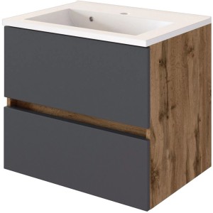Held Möbel Einzelwaschtisch Bari, 60 cm, Grau Matt, mit Softclose und zwei Schubladen.