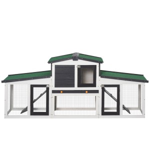 PawHut Kleintierstall mit Freigehege, 204x45x80 cm, aus Holz und Drahtgitter.