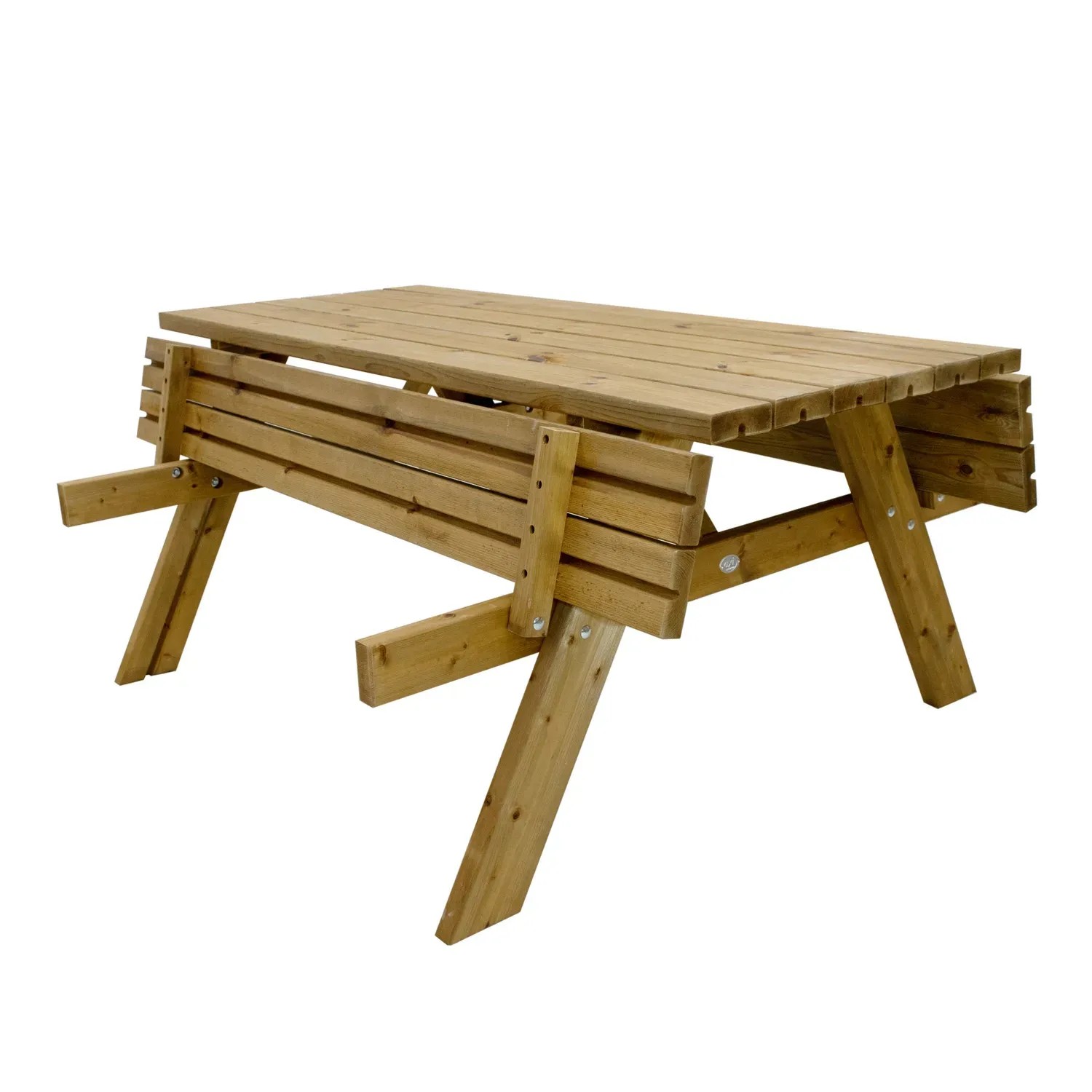 Axi Picknicktisch Julie, Holz Classic Braun, 177x154cm. Klappbare Bänke für platzsparende Aufbewahrung.