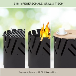 Blumfeldt Crown 3-in-1 Feuerschale: Grill, Tisch und Feuerstelle in Schwarz.