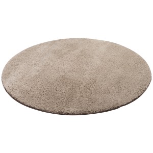 Runder, taupefarbener Snapstyle Hochflor Shaggy Teppich Palace, 133x133cm.