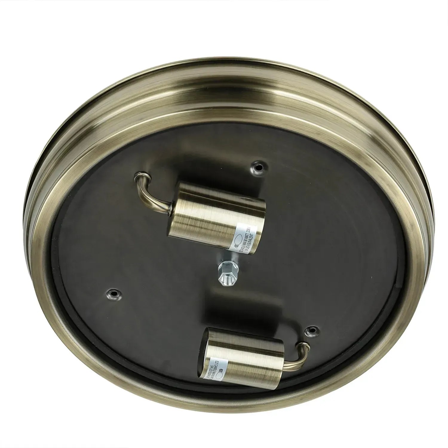 Detailansicht der Deckenlampe in Messing Antik/Weiß, geeignet für Badezimmer mit IP44 Schutz.