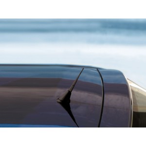 Schwarzer OBI Antennenstab (10 cm) auf einem Autodach montiert.
