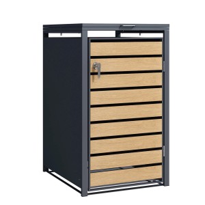 KARAT Mülltonnenbox Johan mit Edelstahlrahmen und Holztür für 1 Mülltonne.