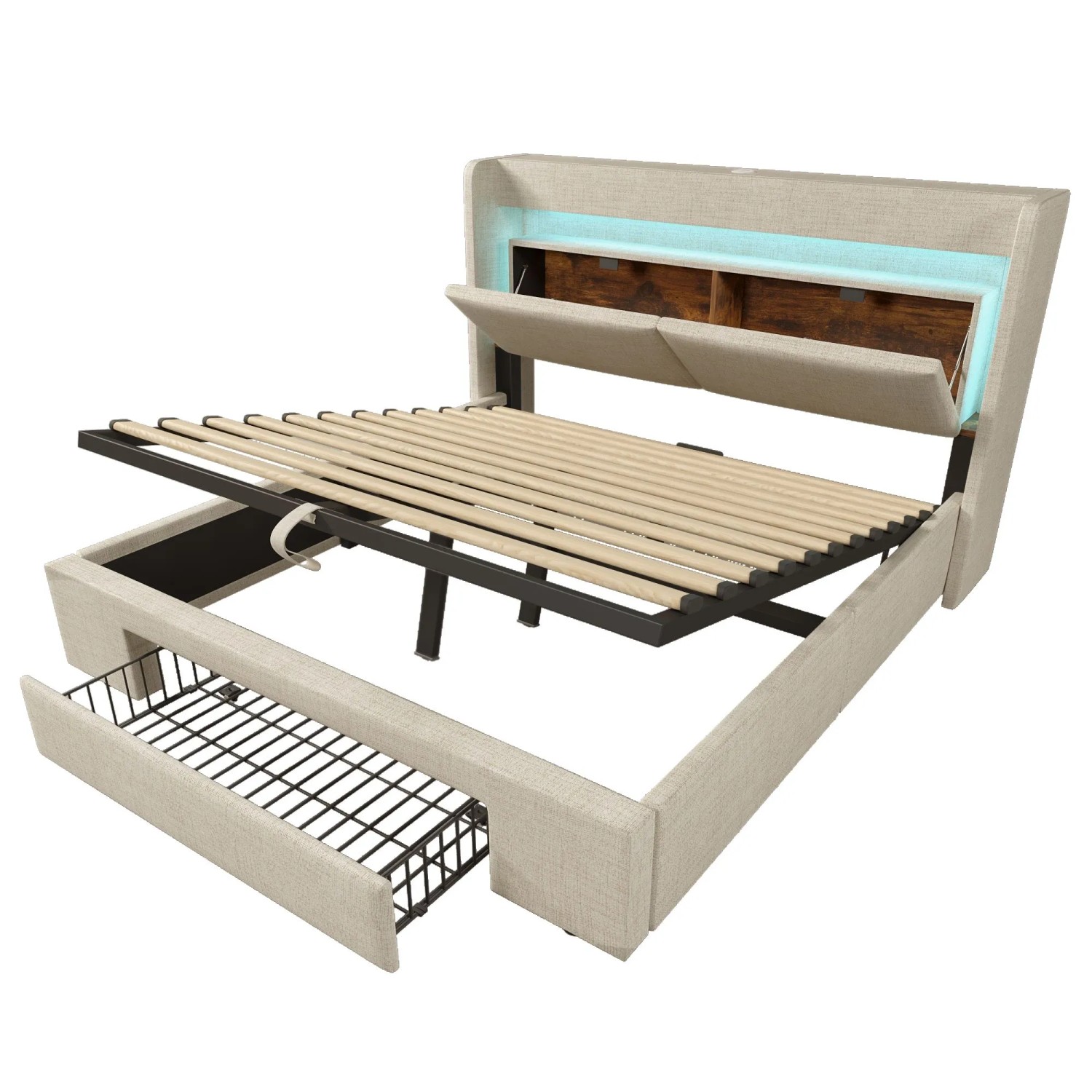 okwish Polsterbett 160x200cm mit Hydraulischem Stauraum Kinderzimmer Beige ohne Matratze