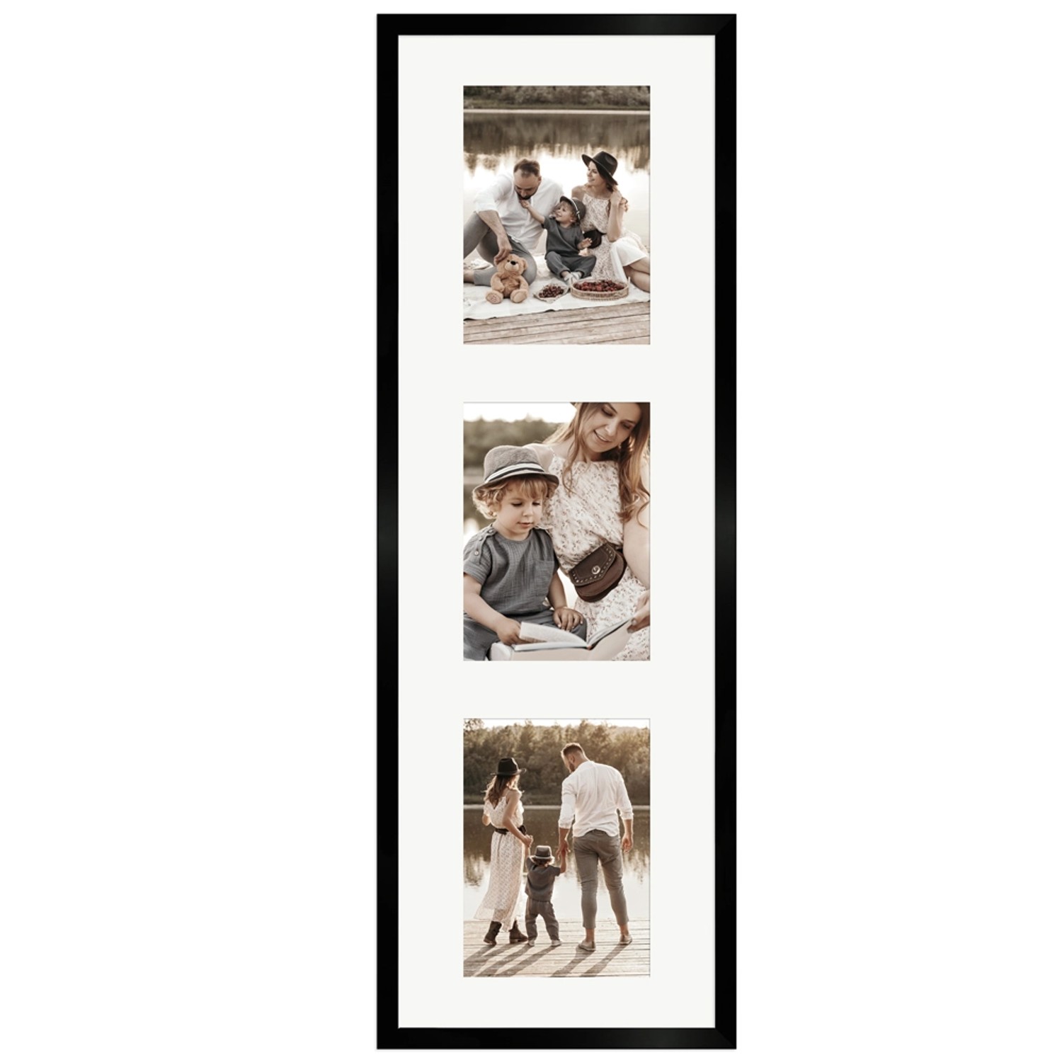 Schwarzer WANDStyle Galerierahmen für 3 Fotos (13x18 cm), 23x70 cm, ideal für Familienbilder.