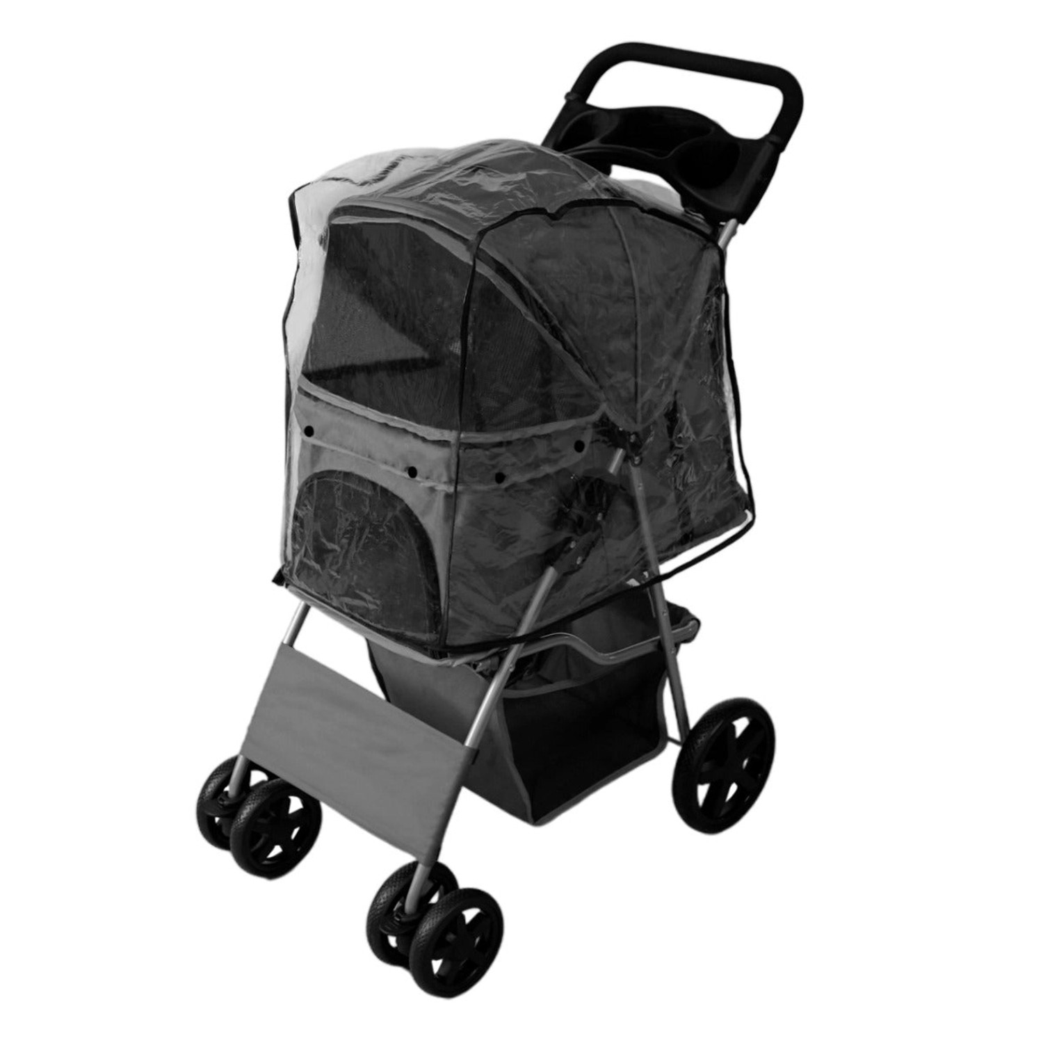 Monstershop Haustierwagen mit Regenabdeckung Grau