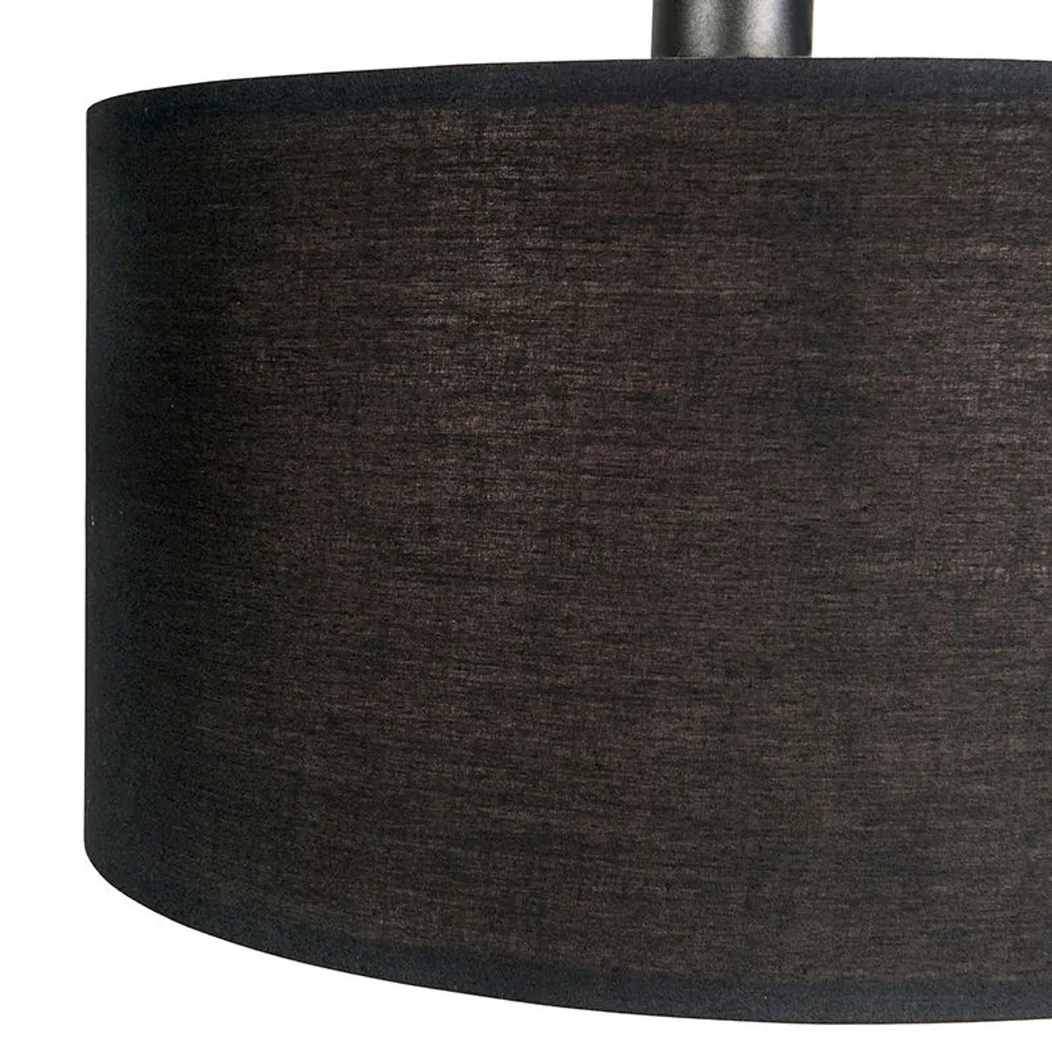 Detailaufnahme der schwarzen Bogenlampe Vinossa mit Stoffschirm, eine moderne Innenleuchte von QAZQA.