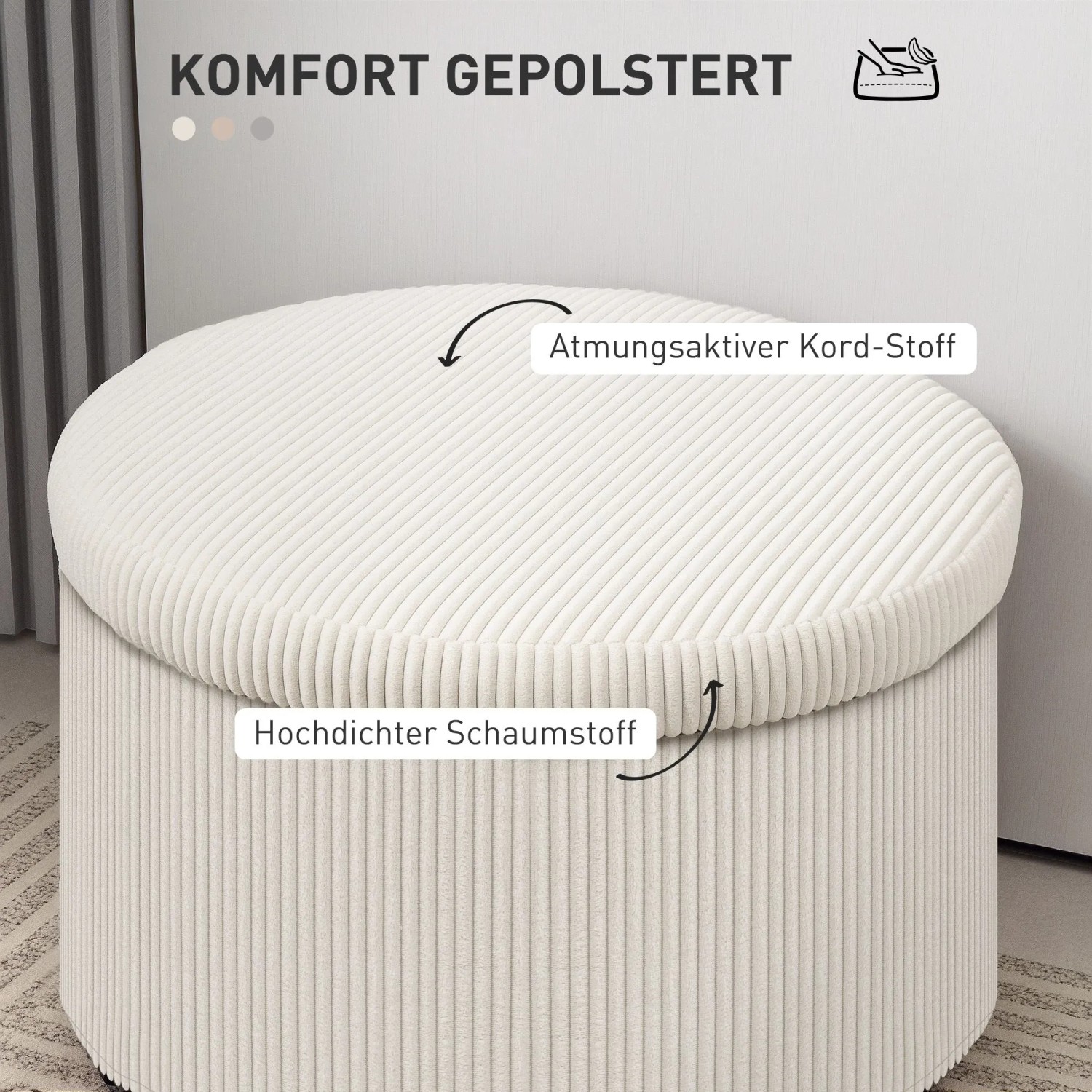 HOMCOM Hocker mit Stauraum 60 x 60 x 41 cm Beige kaufen bei OBI