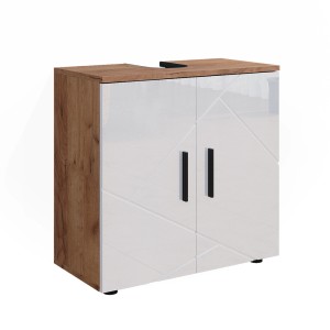 Vicco Waschbeckenunterschrank Irma, Eiche/Weiß Hochglanz, 60 cm breit.