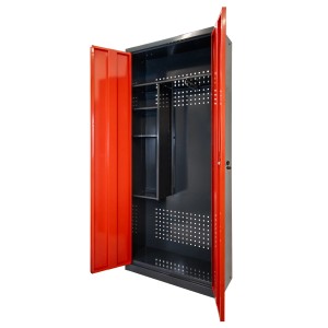PROREGAL Motorradschrank Owl, anthrazitgrau/rot, mit offenen Türen, 3 Fächer, 1 Fachboden.