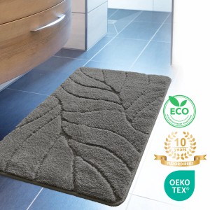 Dunkelgraue Karat Badematte Maris mit Blattstruktur, 50x80 cm. Badvorleger/Badteppich.