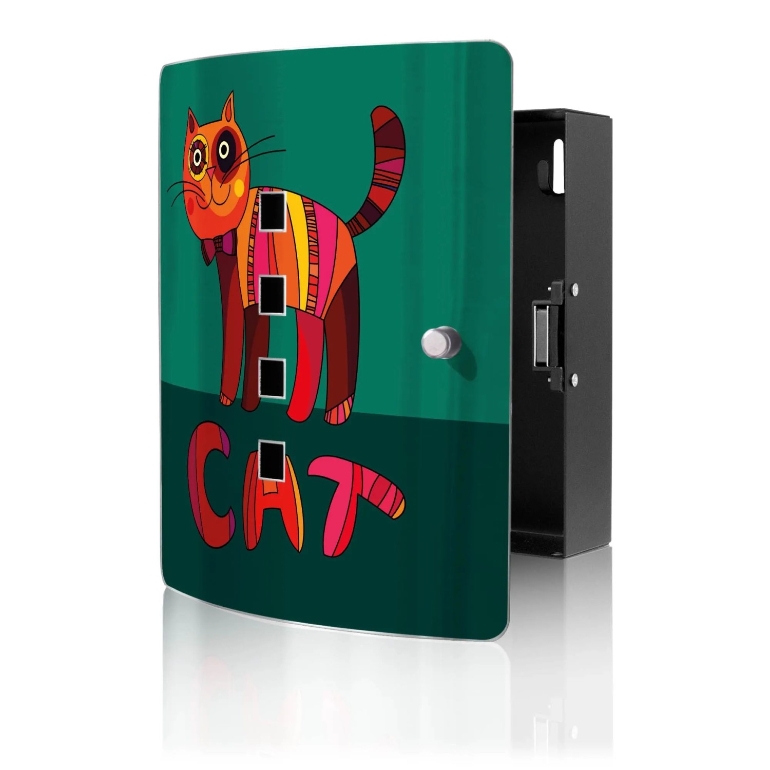 Banjado Design Schlüsselkasten Aus Edelstahl Für 10 Schlüssel 24x21,5x7cm Mit Magnetverschluss Motiv Orange Katze