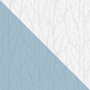 Weiße, matte Vliestapete mit grafischem Muster (Baumzweige). Überstreichbare Tapete von Profhome.