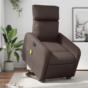 Brauner vidaXL Massagesessel mit Aufstehhilfe aus Kunstleder, Relaxsessel für Senioren.