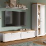 Wohnwand Mirano, 3-teilig, weißer Lärche-Look mit Eiche-Akzenten, Landhausstil. Vitrine, TV-Lowboard, Wandboard.