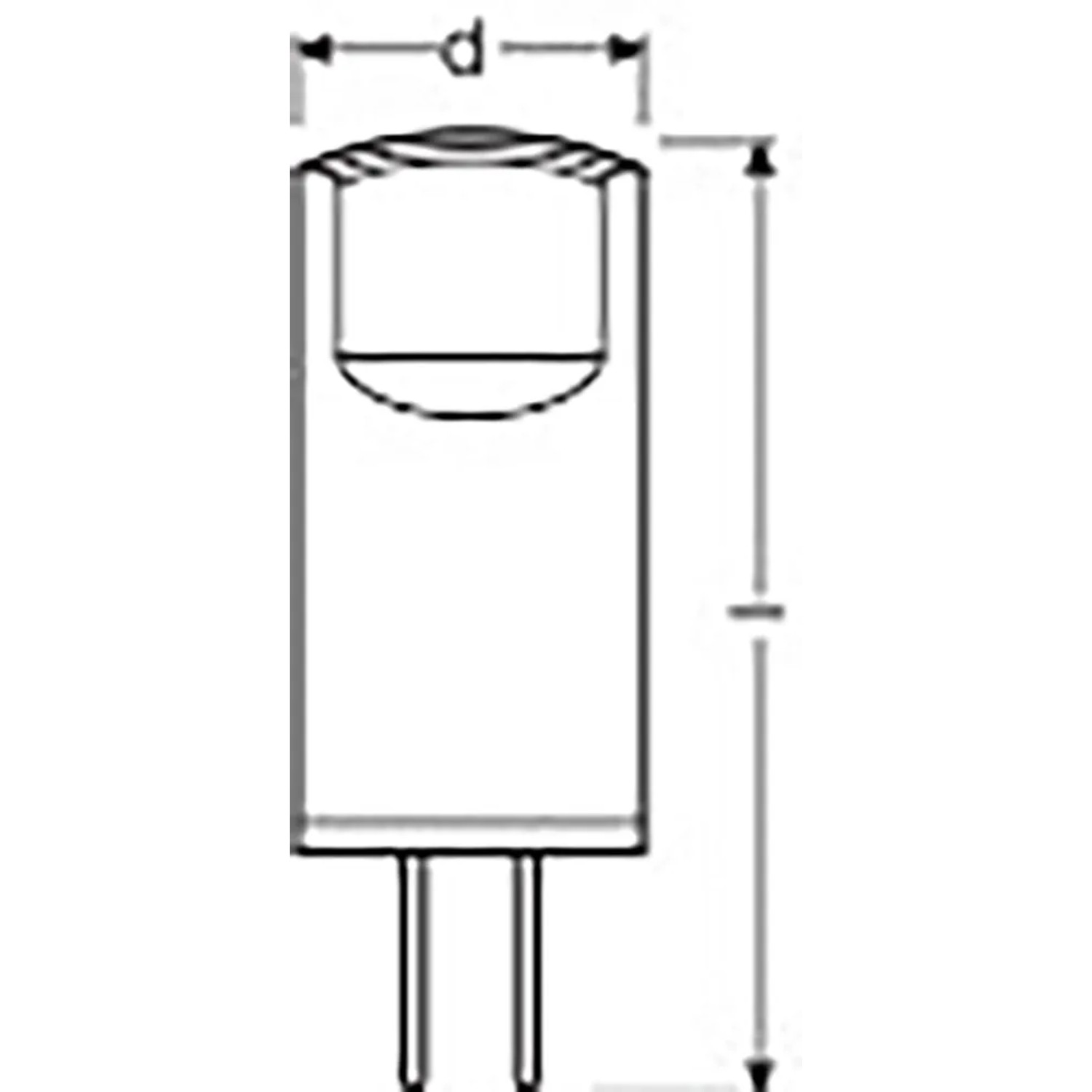 Technische Zeichnung Osram LED Leuchtmittel G4, Maße: 3,3 x 1,2 cm.