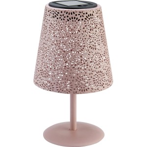 Rosa Solar-Tischleuchte mit Blumenmuster, Ø 12 cm. Dekorative Gartenleuchte für stimmungsvolle Beleuchtung.