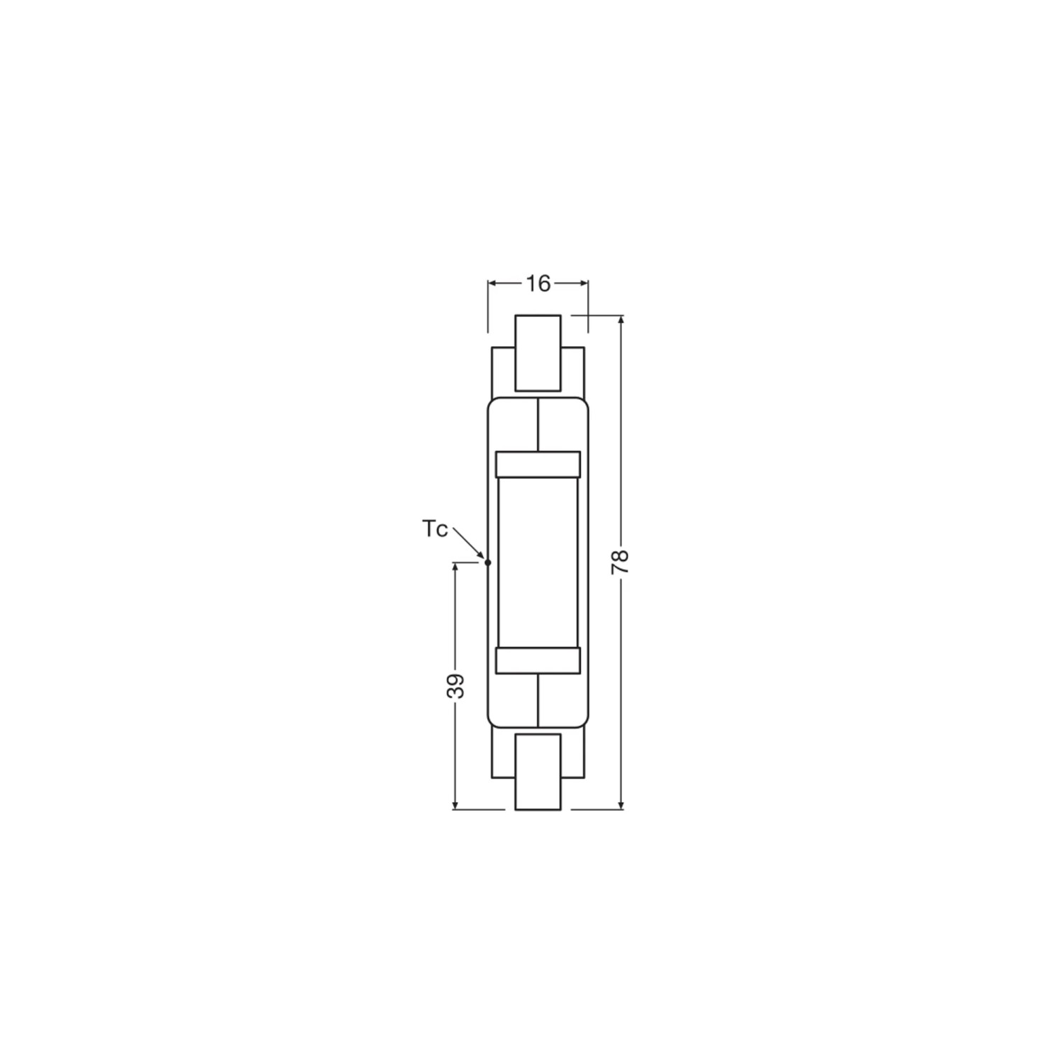 Technische Zeichnung der Osram LED Lampe R7S Slim Line mit Maßangaben.