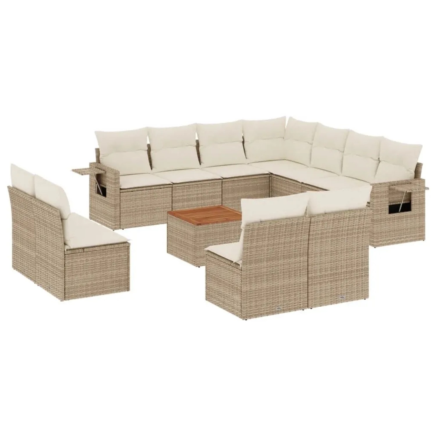 vidaXL 12-Tlg Garten-Sofagarnitur mit Kissen Beige Poly Rattan 3224623