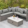 Gartenmöbel Lounge-Gruppe San Marco, graues Eckset mit Dach, Tisch und Kissen.
