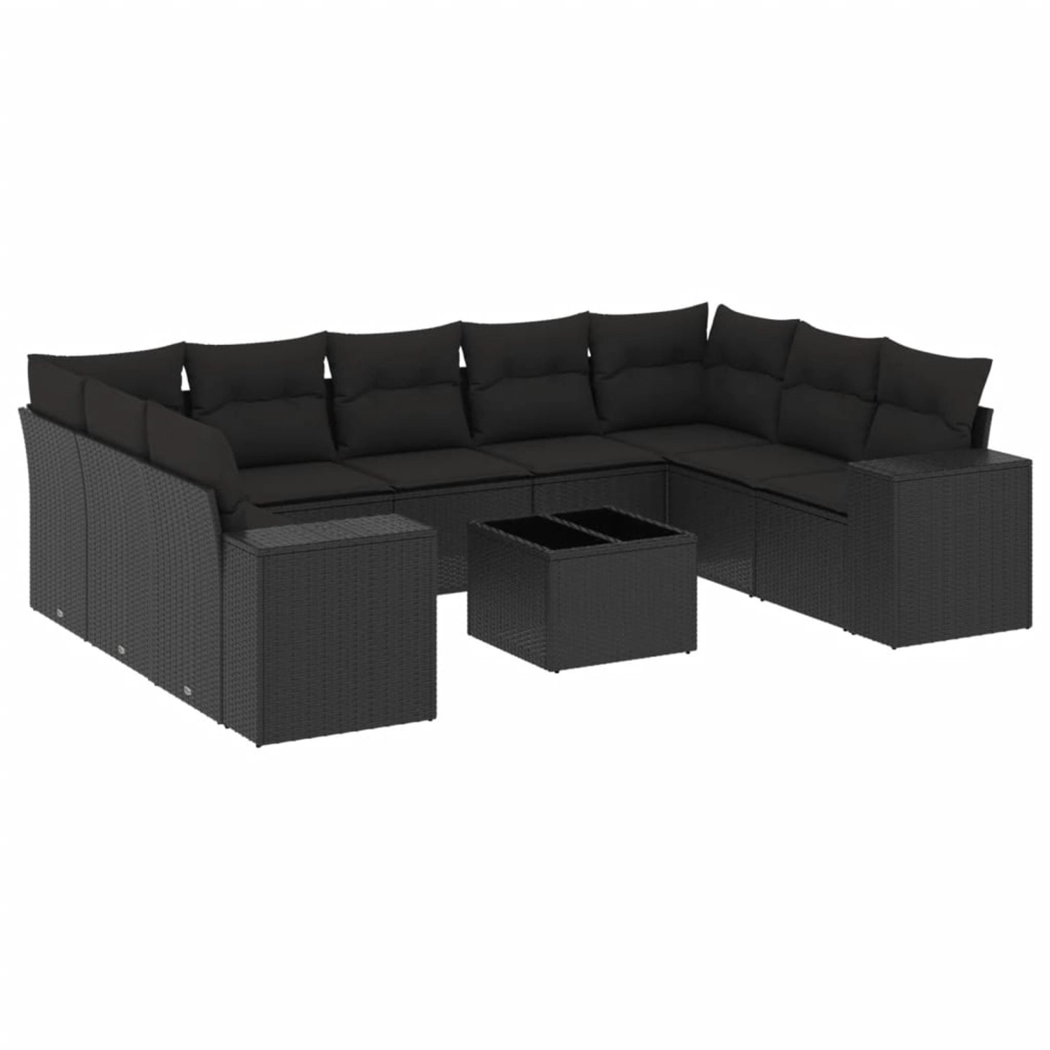 vidaXL 10-Tlg Garten-Sofagarnitur mit Kissen Schwarz Poly Rattan 3223004 günstig online kaufen