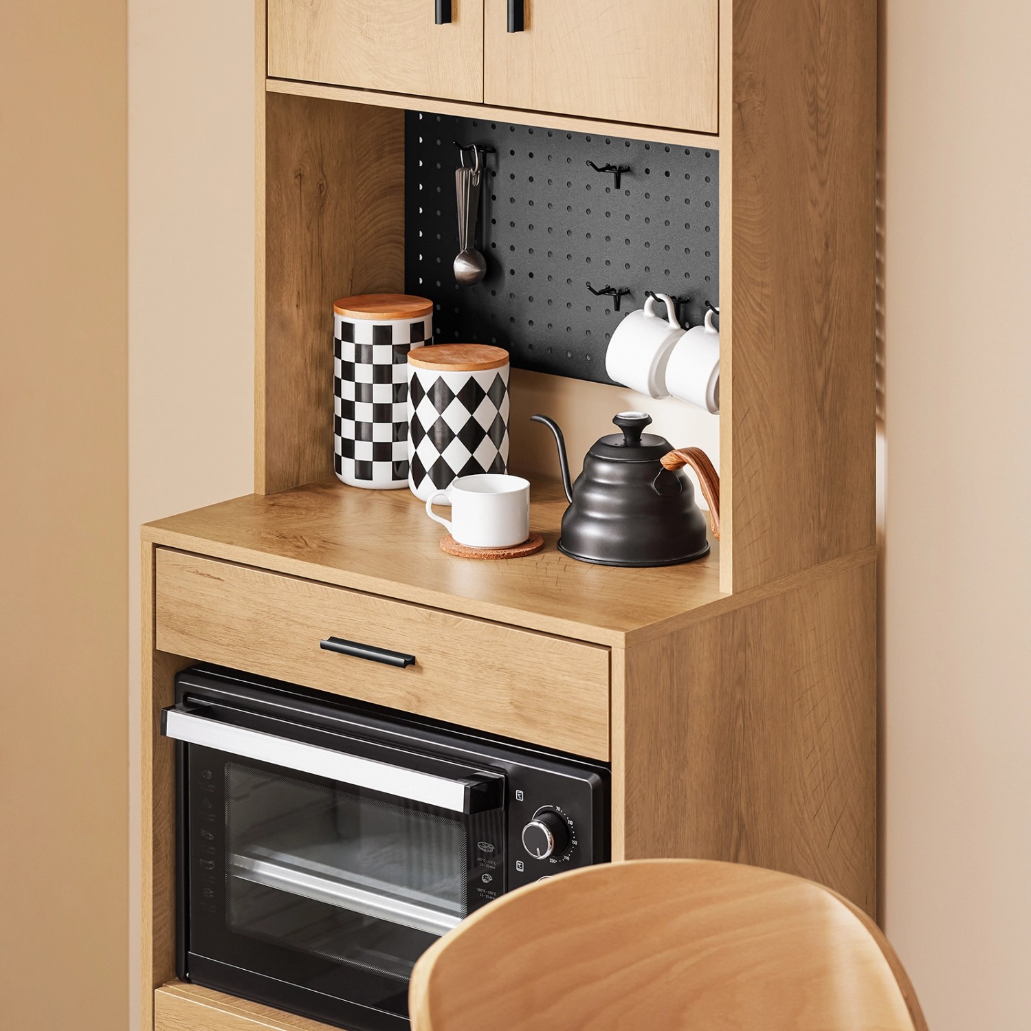 SoBuy Mikrowellenschrank mit Pegboard Hochschrank Sideboard 60x170x40cm FSB98-N_5