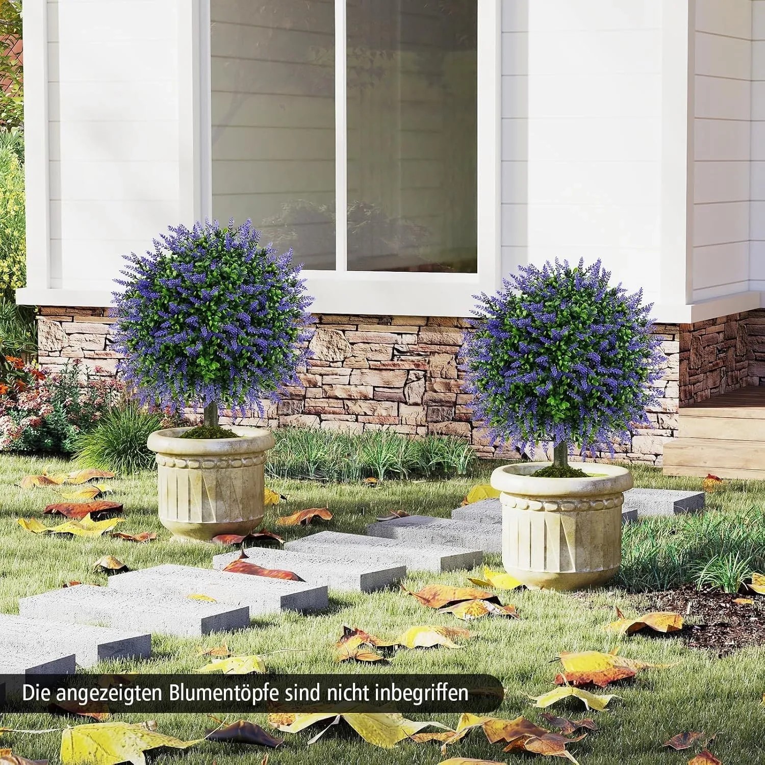2er Set künstliche Lavendel-Kugelbäume, 58cm, lila Blüten, grüne Blätter. Ideal für Garten & Deko.