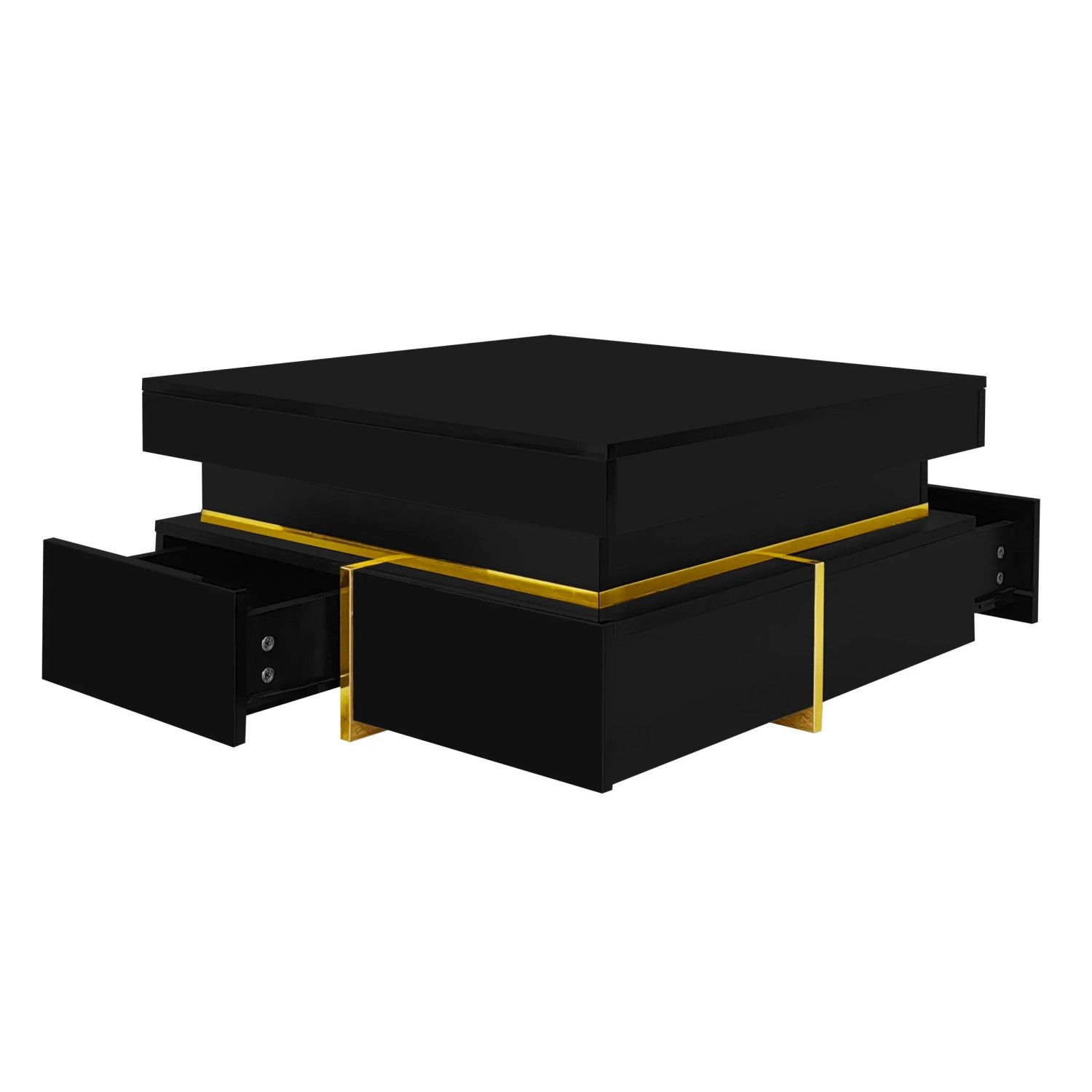 okwish Couchtisch mit Schubladen Wohnzimmertisch Schwarz 70 × 70 cm