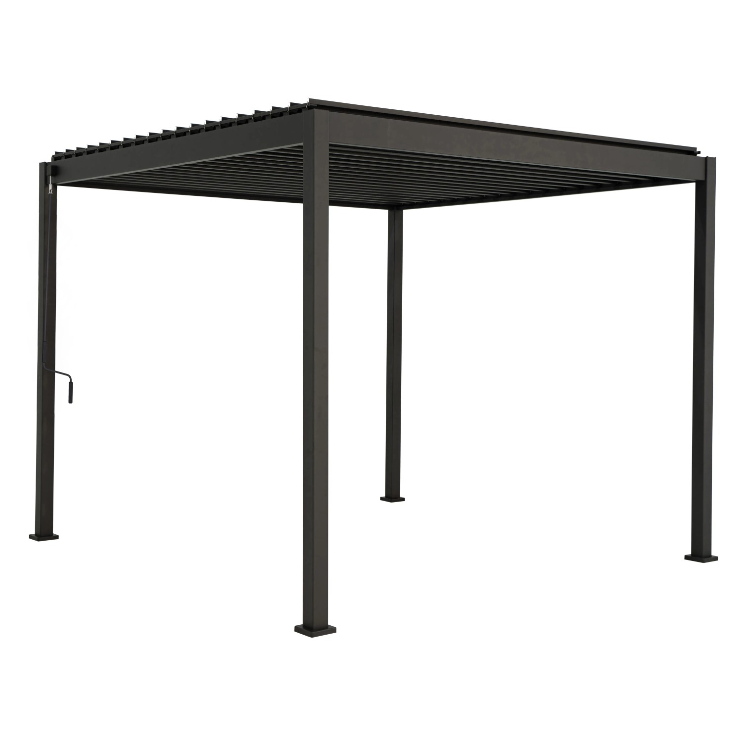 Anthrazitfarbene Pergola Mirador Basic 3x3 m, ideal als Terrassenüberdachung.