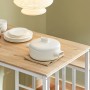 SoBuy Esstisch OGT15-WN mit Barhockern, Holz/Metall, natur/weiß. Essgruppe mit Tisch und Geschirr.