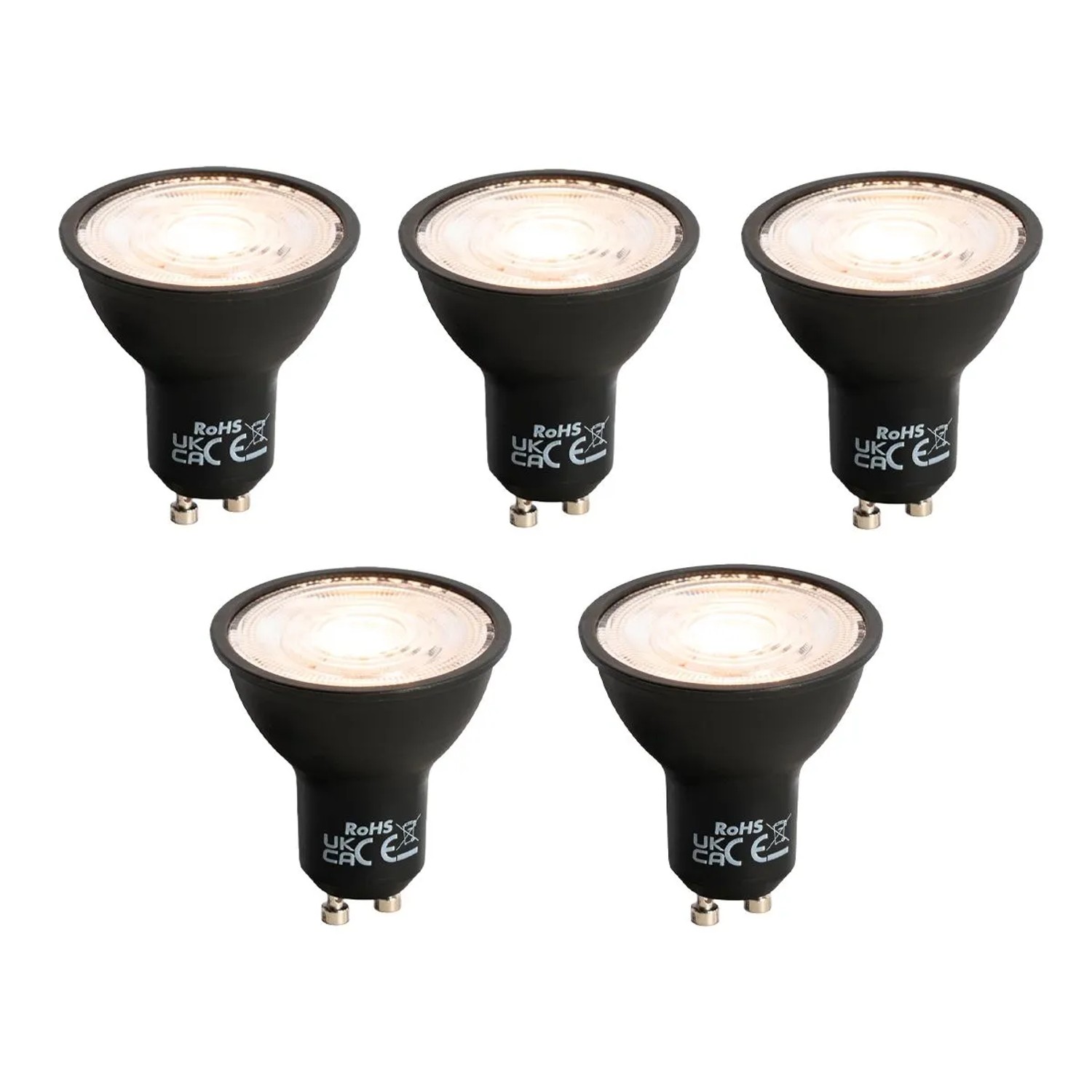 LUEDD Set mit 5 Dimmbaren GU10 LED Lampen Schwarz 6W 500lm 2700K