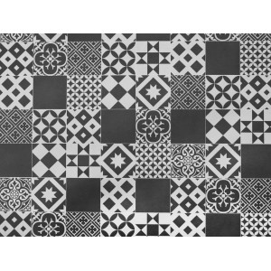 PVC-Fliese Turvo Lissabon, 2x3,5m, mit schwarz-weißem Fliesenmuster für Wohnräume.