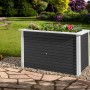 Anthrazitfarbenes Weka Holz-Hochbeet WekaLine 669 im Garten mit Bepflanzung.