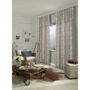 Bennetti Schal Taupe mit Rankenmuster, blickdichter Fenstervorhang mit Gardinenband, 140x245 cm.