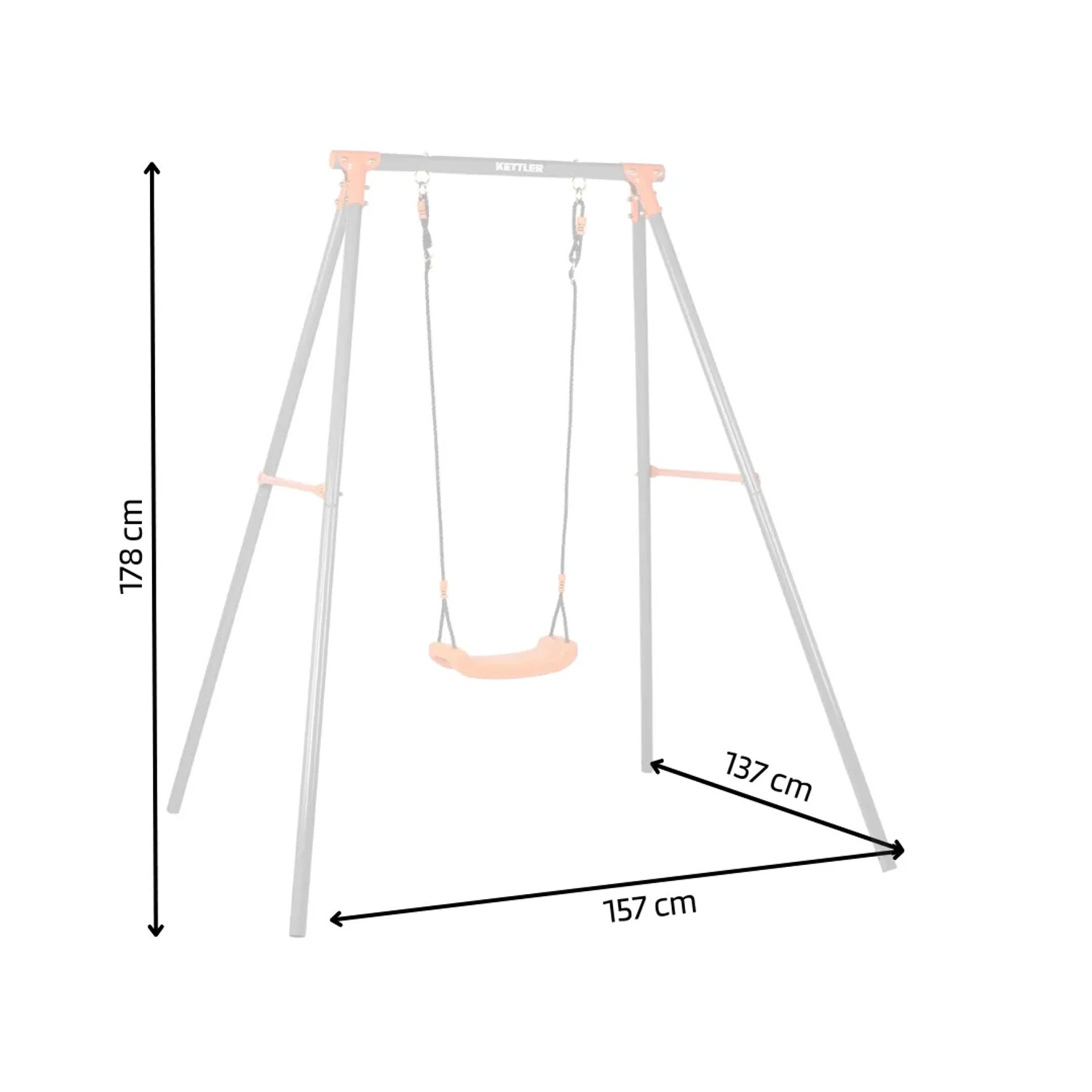 Kettler Einzelschaukel Single in Grau/Orange mit Maßen 178x157x137 cm für Garten & Terrasse.