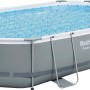 Bestway Frame Pool Power Steel Komplett-Set, 488x305x107 cm, oval, grau, mit Leiter und Filterpumpe.