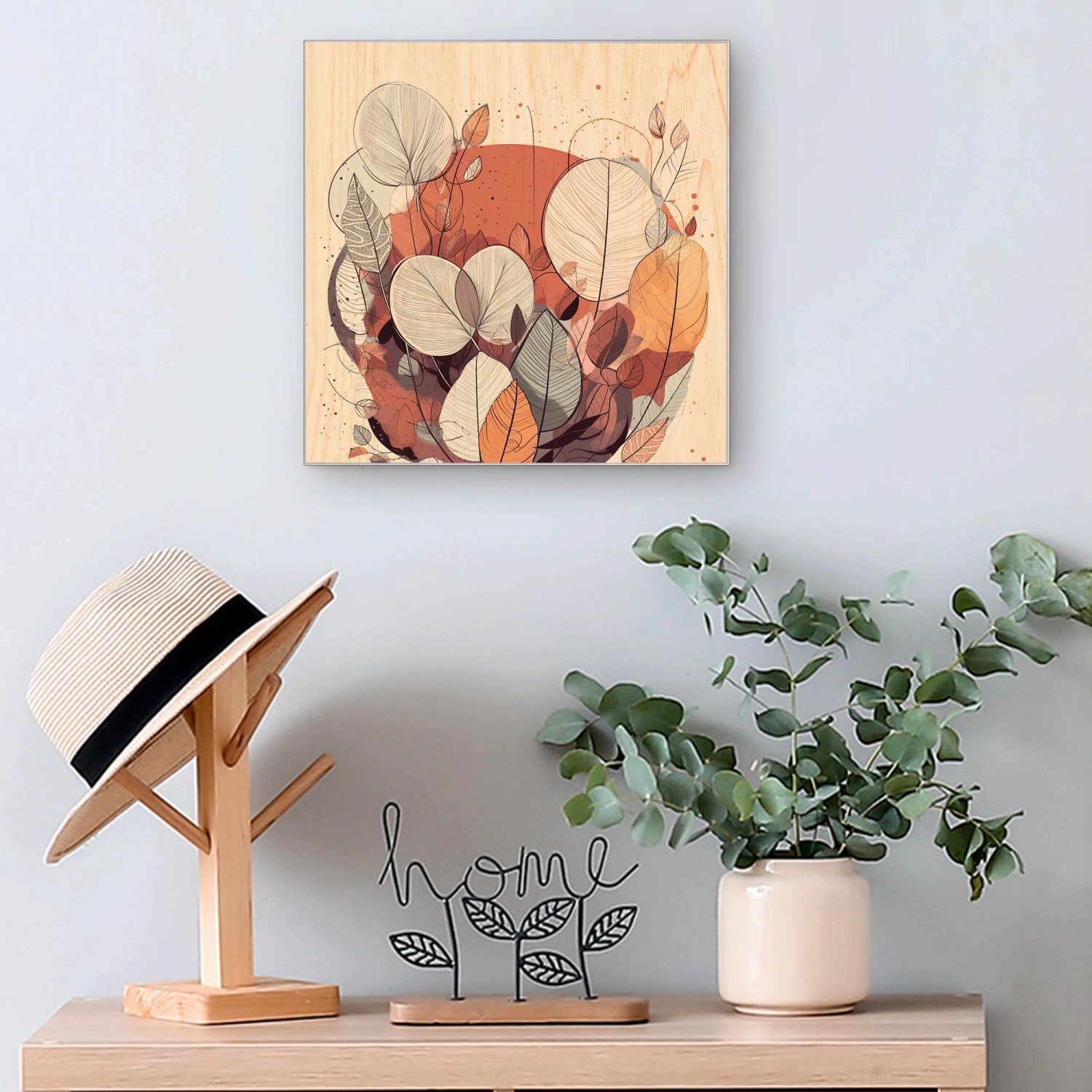 Banjado Schlüsselbox mit Herbstblätter-Motiv auf Holzfront, 30x30cm, für 50 Schlüssel.