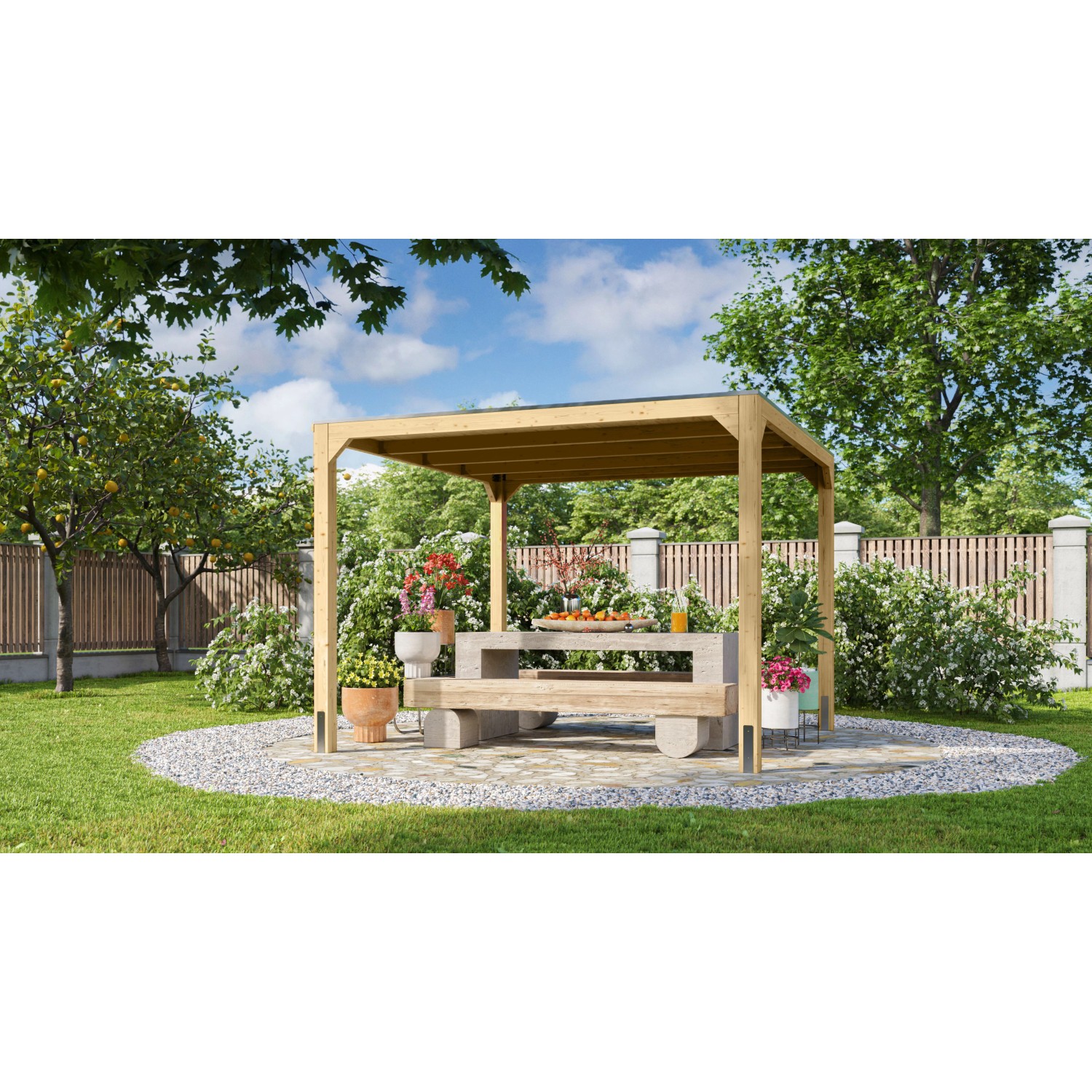 Karibu Fyrkant Pavillon Naturbelassen 320 cm x 320 cm günstig online kaufen