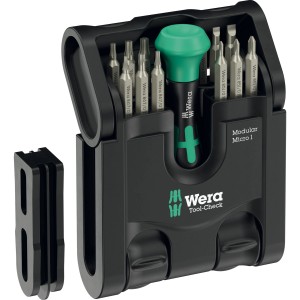 Wera Tool-Check Modular Micro 1 Werkzeugset, 21-teilig, mit Schraubendreher und Bits in kompakter Box.