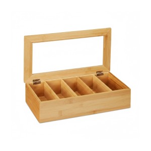 Relaxdays Teebox Bambus Natur Mit 5 Fächern 9 cm x 37 cm x 20 cm 1,18 kg