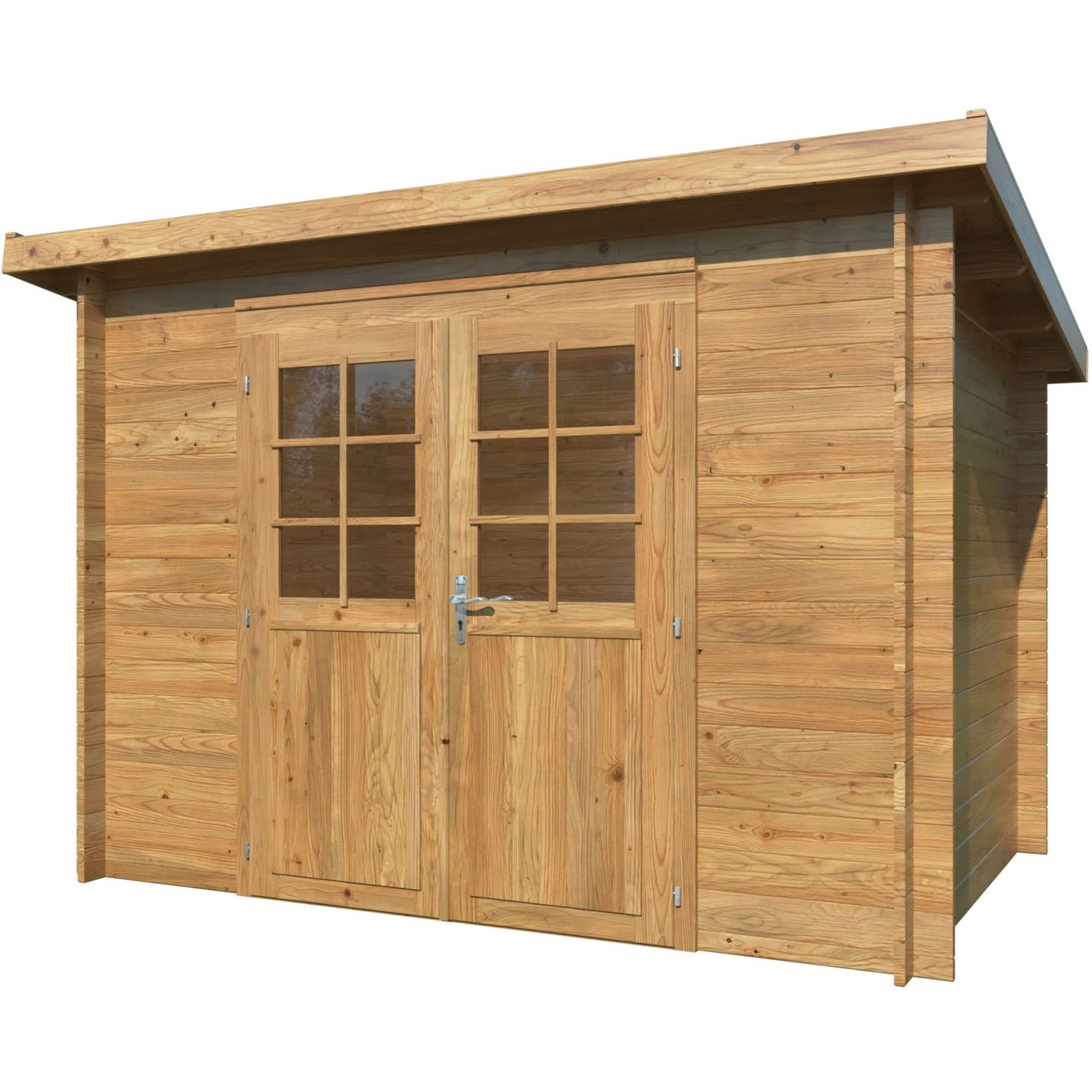 Braunes Palmako Gartenhaus Alice aus kesseldruckimprägniertem Holz mit Doppeltür.
