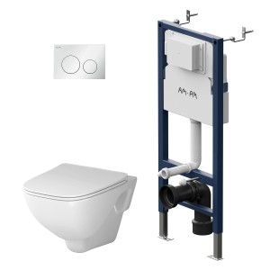 AM.PM WC-Set: Wand-WC mit Vorwandelement, Spülkasten und Drückerplatte, runde Form.