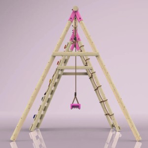 Rebo Klettergerüst Chamäleon mit Schaukel und Kletterwand in Pink, aus Holz.