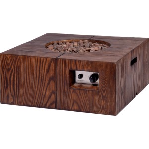 Braune Dobar Outdoor-Feuerschale Madero mit Gasflamme und Lavasteinen, 70x70x30 cm.