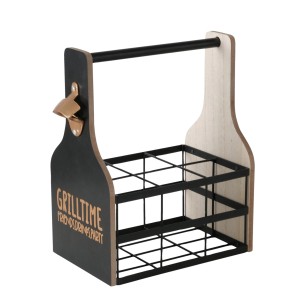 Boltze Flaschenträger Grillhouse für 6 Flaschen, aus MDF und Eisen, mit Flaschenöffner.