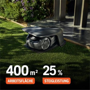 Husqvarna Aspire R4 Mähroboter auf Rasen, geeignet für bis zu 400 qm Fläche.