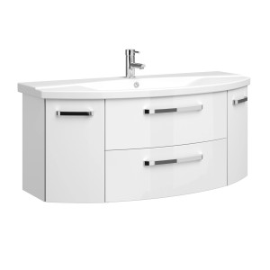 Pelipal Waschtisch Serie 4010, 120,5 cm, Weiß Hochglanz mit zwei Schubladen und zwei Türen.