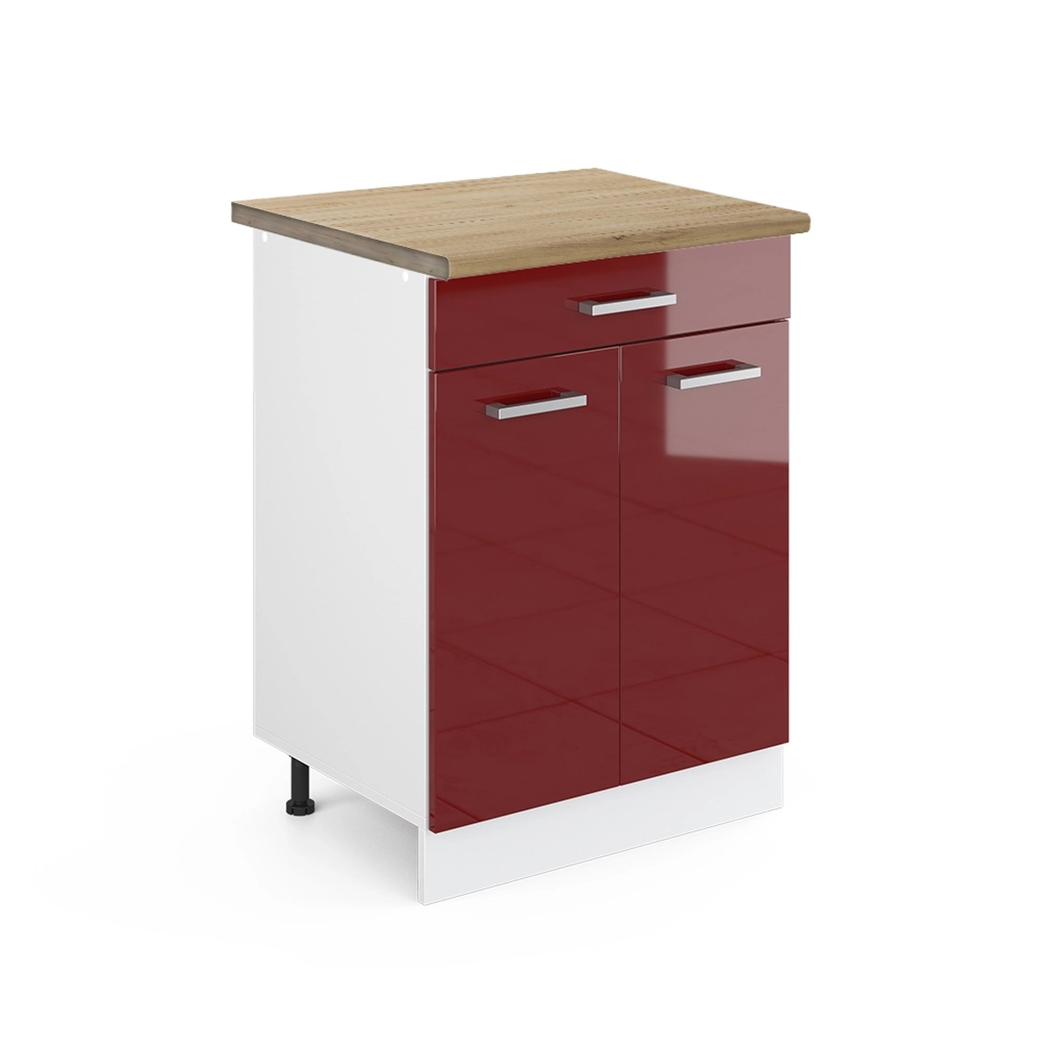 Thumbnail - Vicco Küchenunterschrank R-Line Bordeaux Hochglanz/Weiß 60 cm mit Schublade AP Eiche
